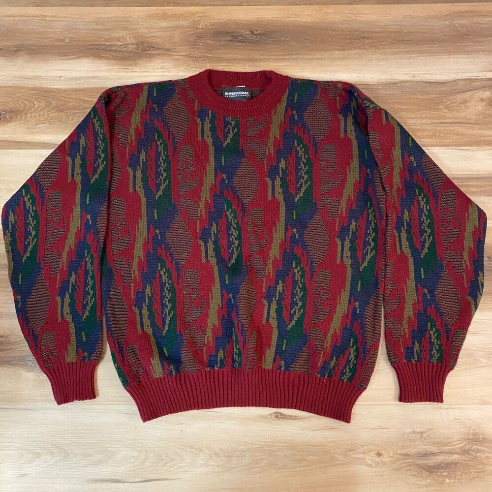 Vintage 90s Sweater Mens 1X Cosby Textured 3D USA Expression International 80s